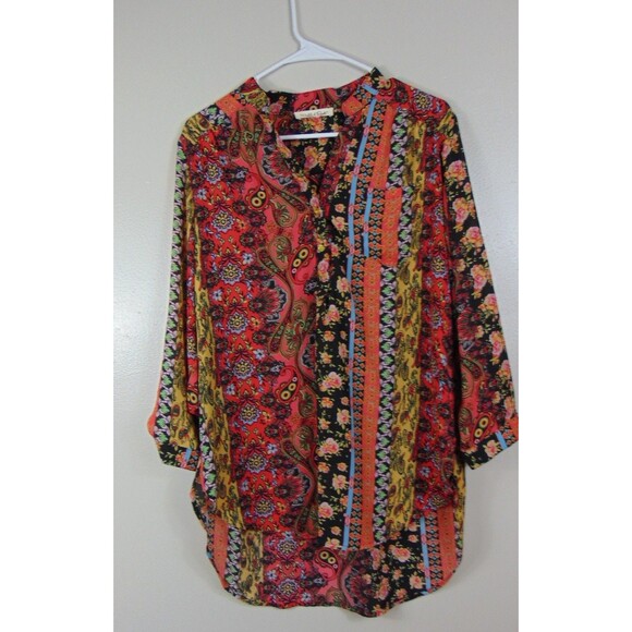 Vintage Y2K Wishful Park Tunic Top XL Popover Hippie Boho Floral Roll Tab - Picture 2 of 8